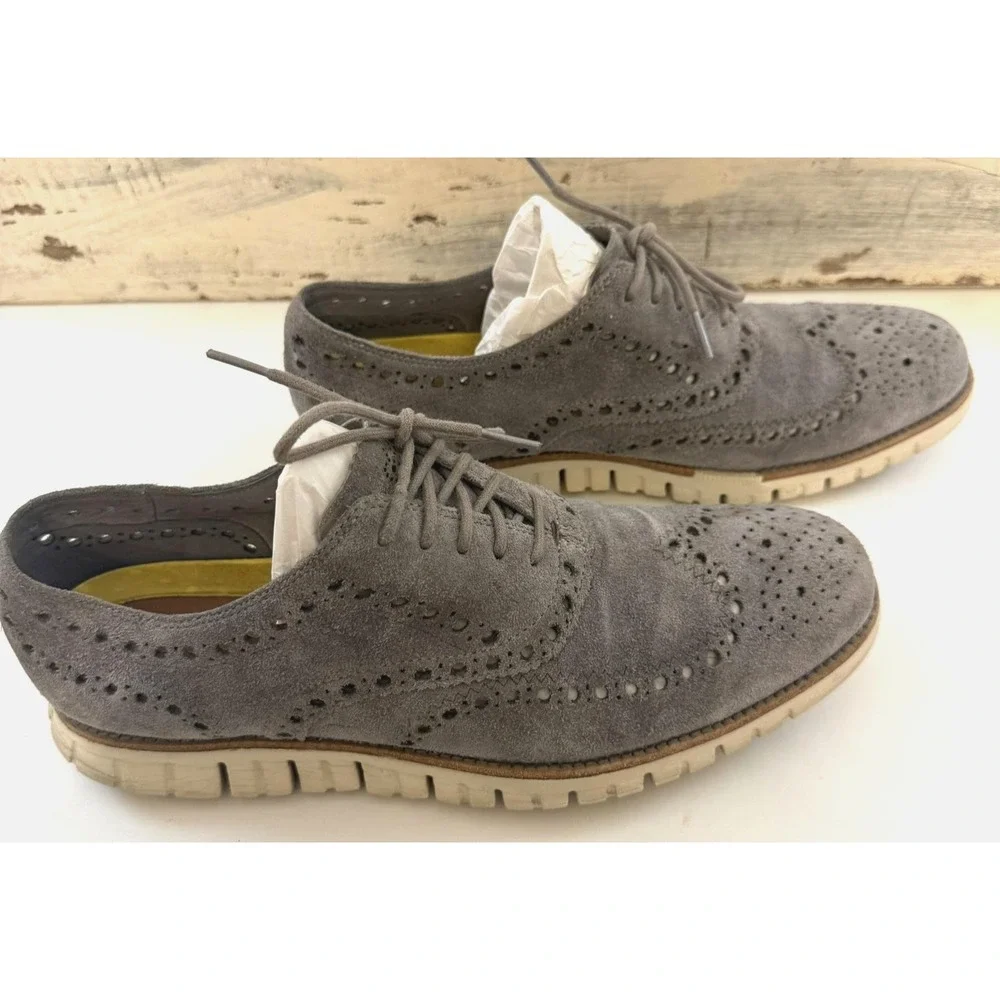 Cole Haan Shoes Mens Size 11.5 Gray ZeroGrand Wingtip Oxford Suede Lace Up Dress